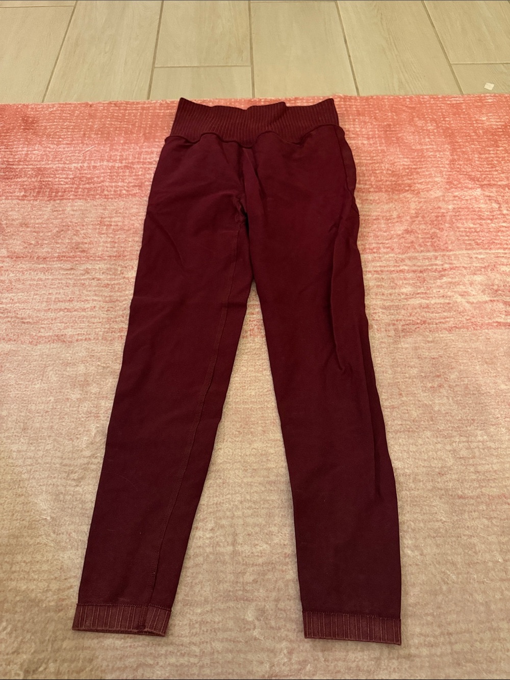 POPFLEX Ribbed-Waist Burgundy Ponte Leggings
